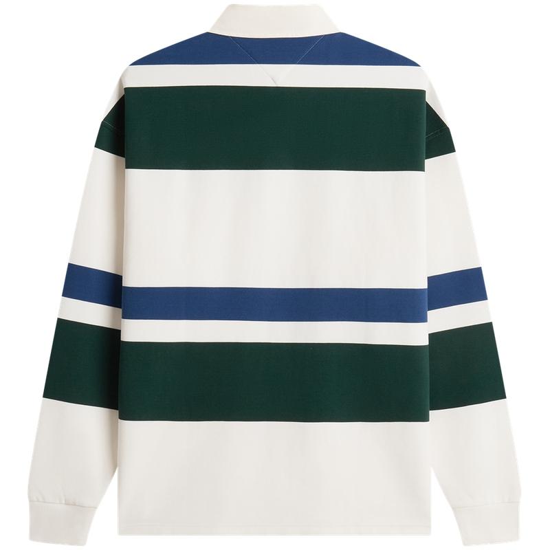 Tommy Hilfiger American Style Floral Embroidery Striped Loose Long Sleeve Polo Shirt Men Tops MW0MW43064