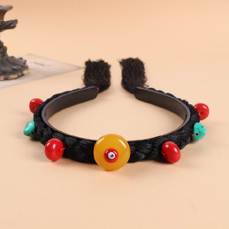 Simulation Wigs Hairband with Beads Ethnic Headband for Girl Festival Parties