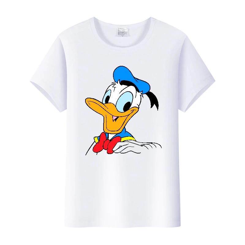 Funny Disney Cartoon Blouses Donald Duck Head Tees Mickey Mouse T-shirts Woman 2000s Clothes Y2k Tops Summer Kids White Tshirts