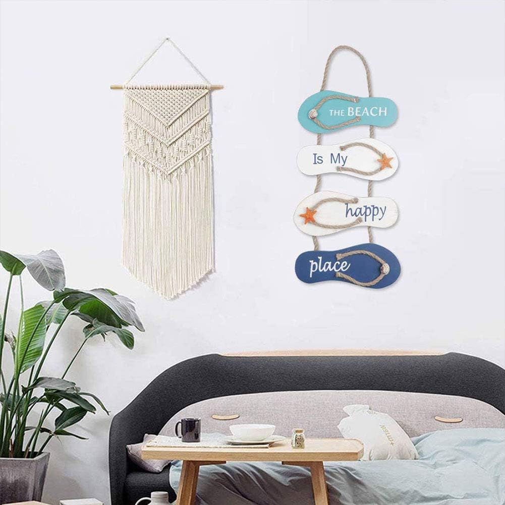 Wooden Wall Decorative Sign Wood Plaque,Wall Ornament Hanging Wooden Slippers Decoration,Beach Flip Flop Decoration Flip Flop (the beach is my happy