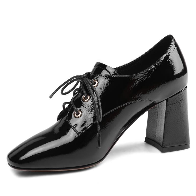 

Women s High Heels Oxfords Shoes Genuine Leather Elegant 2024 Spring Lace-up Black Party Office Shoes Ladies Comfortable Loafers 34 чёрный