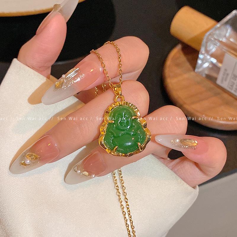 New Chinese Maitreya Buddha pendant titanium steel necklace women's light luxury collarbone chain