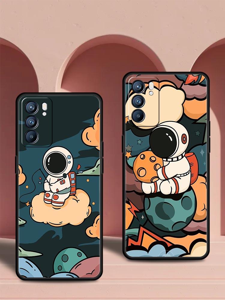 Cartoon Cute Cosmonaut Phone Case For Oppo Reno 13 12 11 10 7 F Find X5 X6 A98 A80 A79 A78 A57 A54 A31 A17 Pro 5G Soft TPU Cover