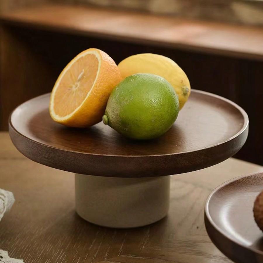 Vintage Acacia Wood Jewelry Tray Japanese Style Serving Tray For Living Room Fruits Snacks Desserts Ceramic Display Stand