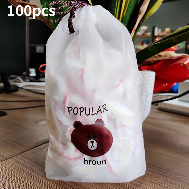 100 Stück Bunte Einweg-Lebensmittelabdeckung Obst-Lebensmittelabdeckung Elastischer Kunststoff Duschhaube Aufbewahrungsbeutel Küchenorganisator Frischhaltefolie