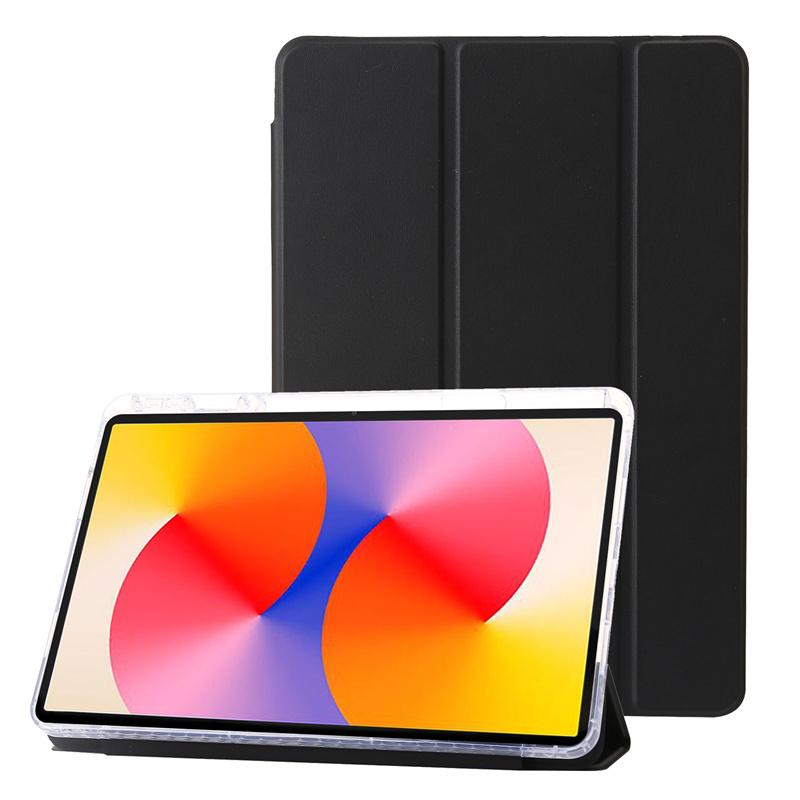Luxury Transparent Flip Leather Tablet Case for Huawei MatePad SE 11 2024 Case with Pen Holder Flip Stand Clear Back Shell Shockproof Protect Cover