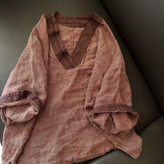 

Johnature Women Vintage T-Shirts V-Neck Seven Sleeve Autumn Loose Chinese Style Female T-Shirts One Size