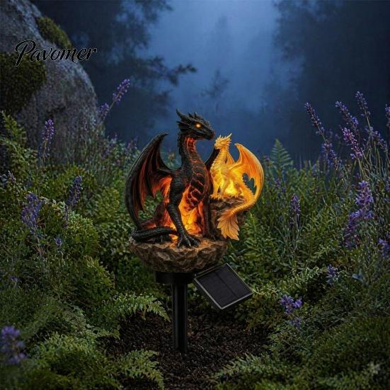 Fantastyczna Rzeźba Ogrodowa ze Światłem Smoka, Solarna Lampa Ogrodowa, Zewnętrzna Gotycka Średniowieczna Statua Lampy, Wodoodporna do Dekoracji Patio Trawiastego Żywicą, Chodnika