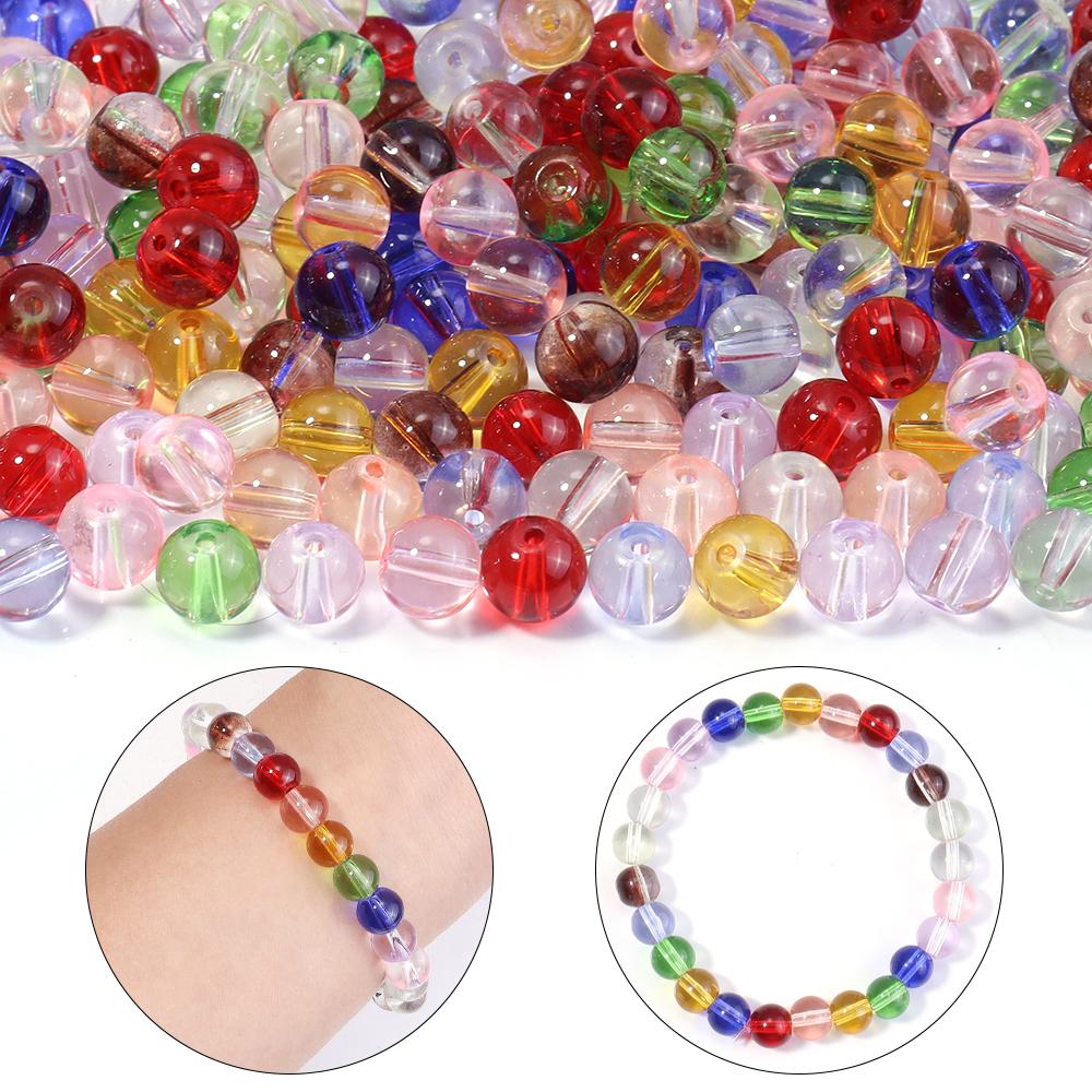 50pcs 8mm Glass Round Beads Colorful Transparent Loose Spacer Beads For Jewelry Making DIY Crafts Bracelets Necklace Accessories