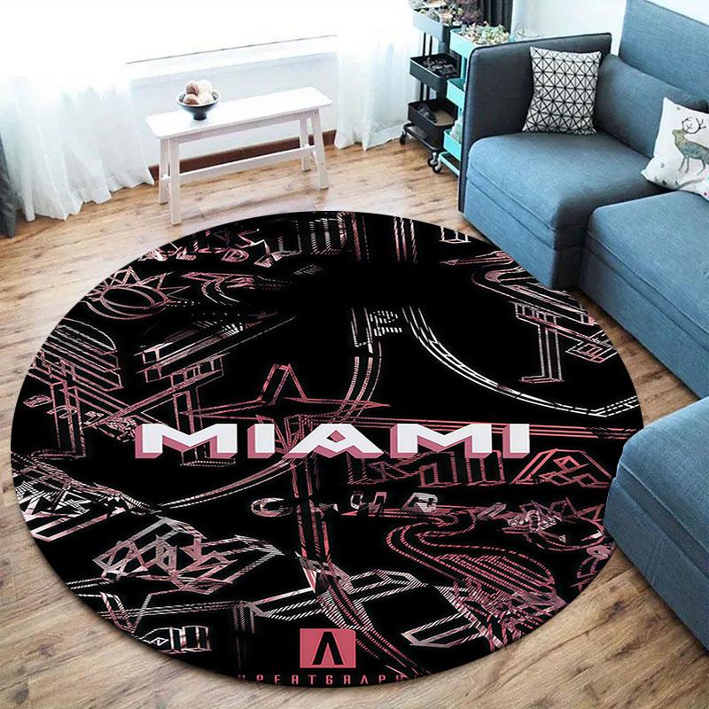 Inter Miami CF Round Area Rug,Carpet Rug for Living Room Bedroom Sofa Playroom Decor,Non-slip Floor Mat