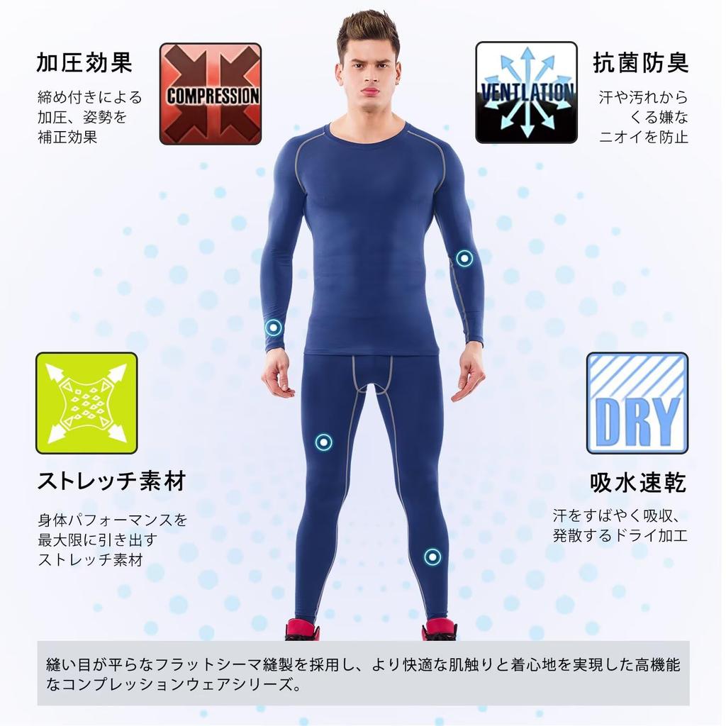 Sports Top and Bottom Long Sports Compression Compression Summer Cool NV L [Muxuryee] Men's Innerwear, Set, Sleeve, Tights, Wear, Undershirt,