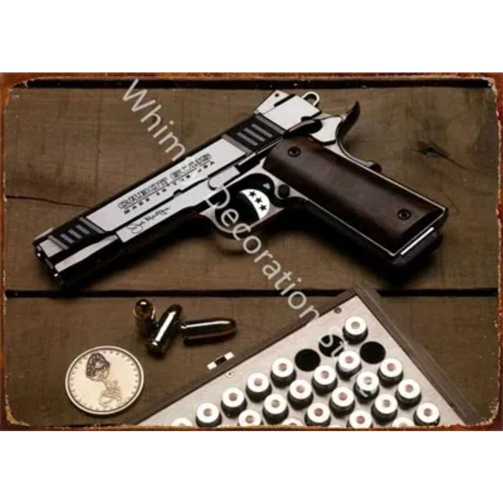 Retro Pistol Tin Sign Metal Wall Art for Home Bar Club Decor