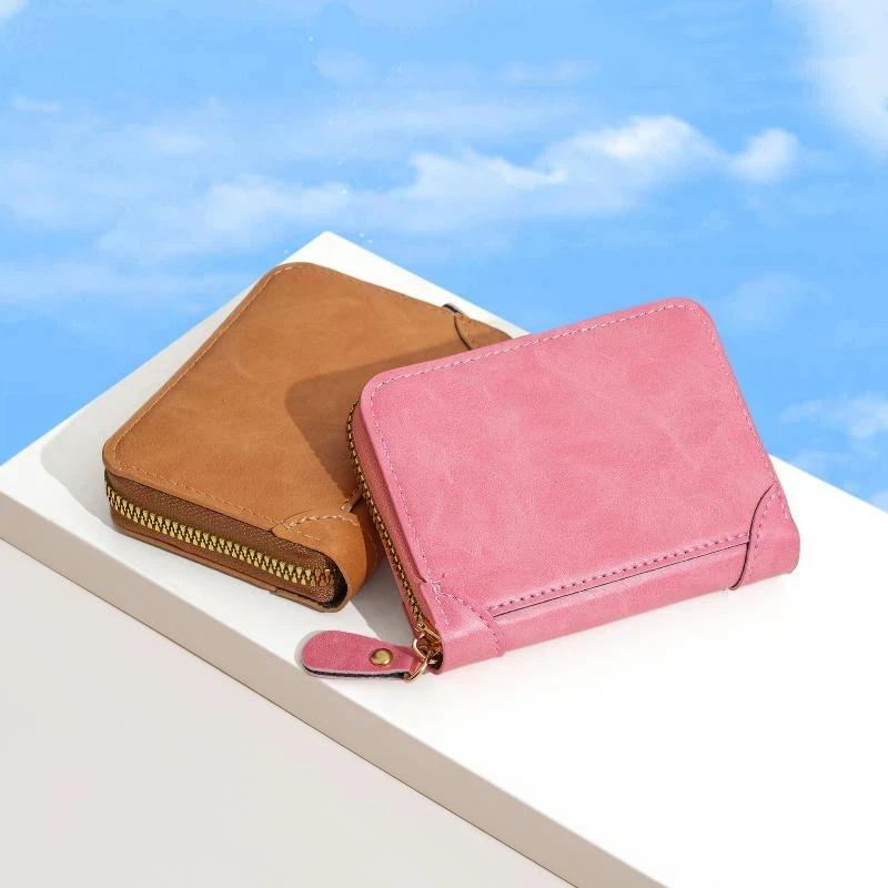 1Pcs Short Organ Card Bag Men'S Leather Zipper Wallet Large Capacity Multi-Card Holder Wallets Coin Cash Purse