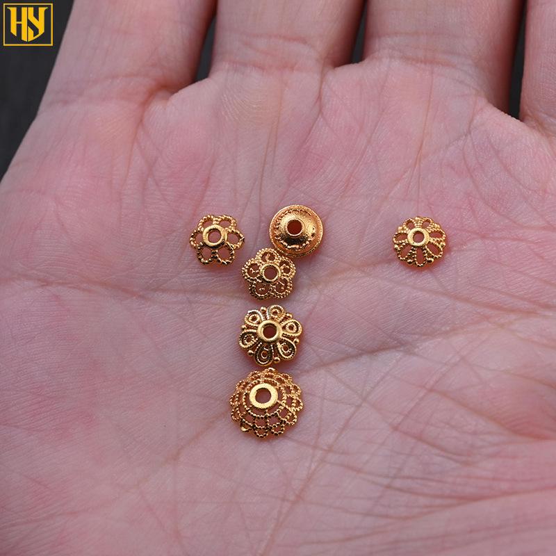 Copper-Plated Sand Gold DIY Flying Saucer Beads with Auspicious Cloud and Hammer Texture Spacer Pieces