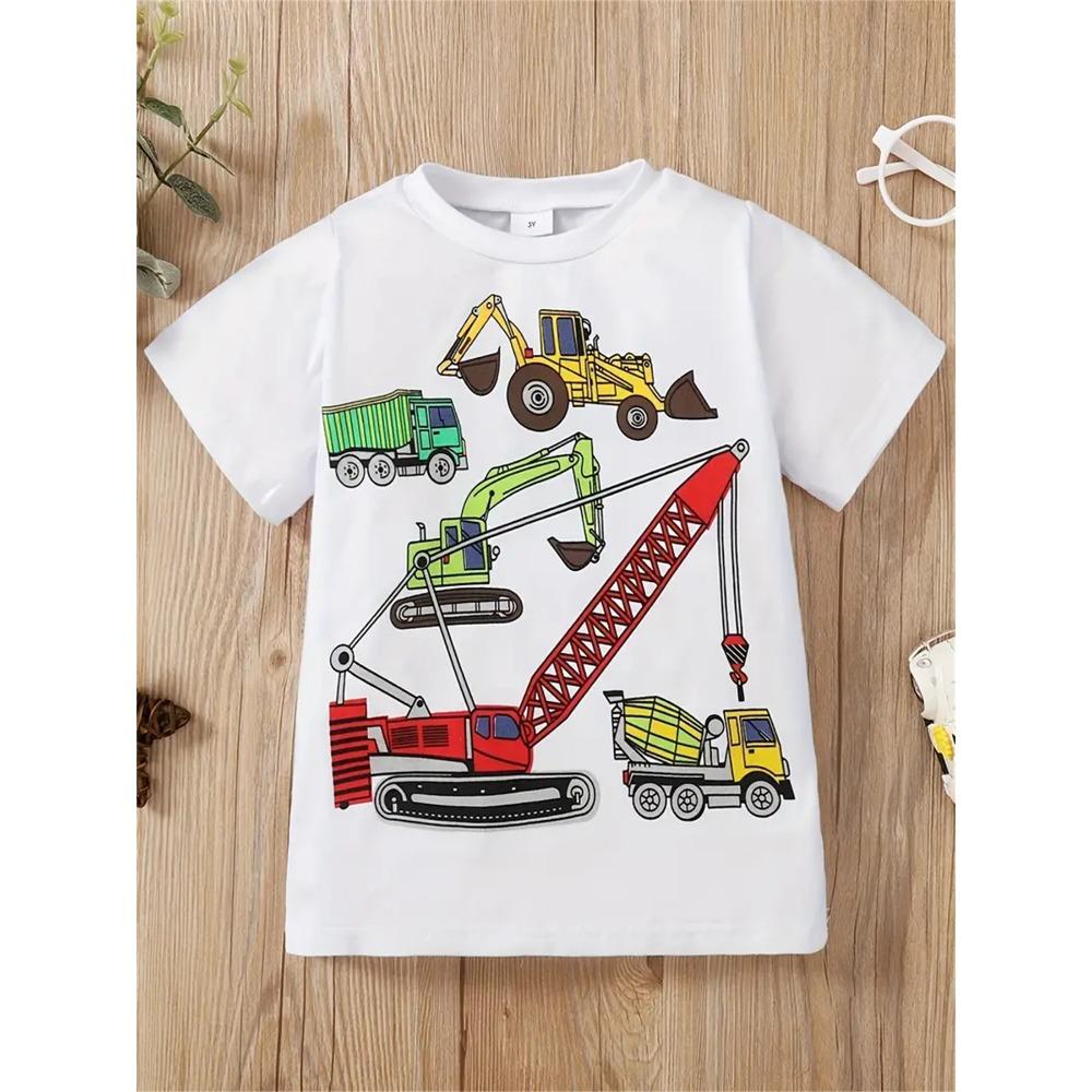 Children's T-Shirt Kids Clothes Cartoon Excavator Graphic T Shirts Short Sleeve Boys Summer Clothes O-Neck Toddler Boy Clothing