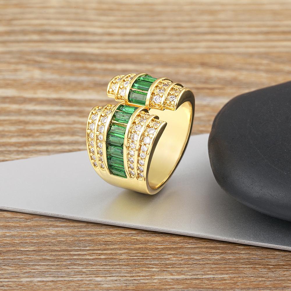 AIBEF Luxury Wide Rings Gold Plated 5 Colors Copper Zircon Opening Adjustable Engagement Jewelry Women Accessories Lovers Gifts