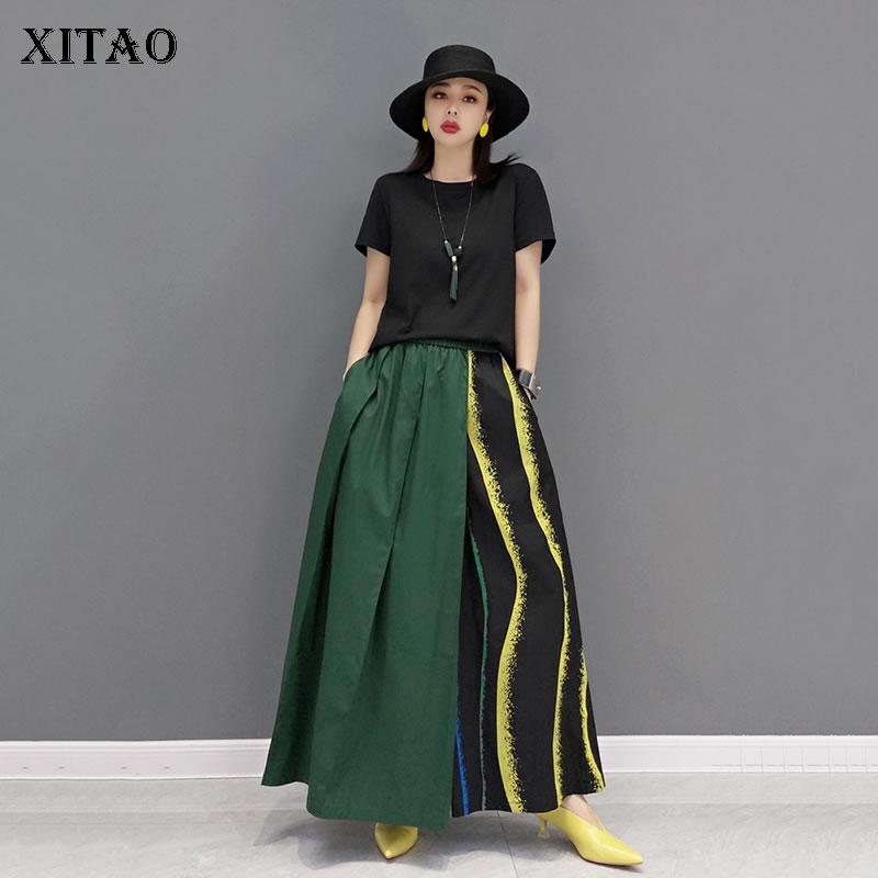 

XITAO асимметричные лоскутные широкие брюки контрастного цвета, модные индивидуальные плиссированные свободные уличные модные новые женские WMD4717