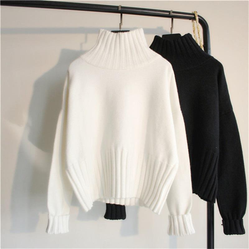 

Women s Sweater High Neck Autumn and Winter Solid Color Long Sleeved Knitted Sweater S белый