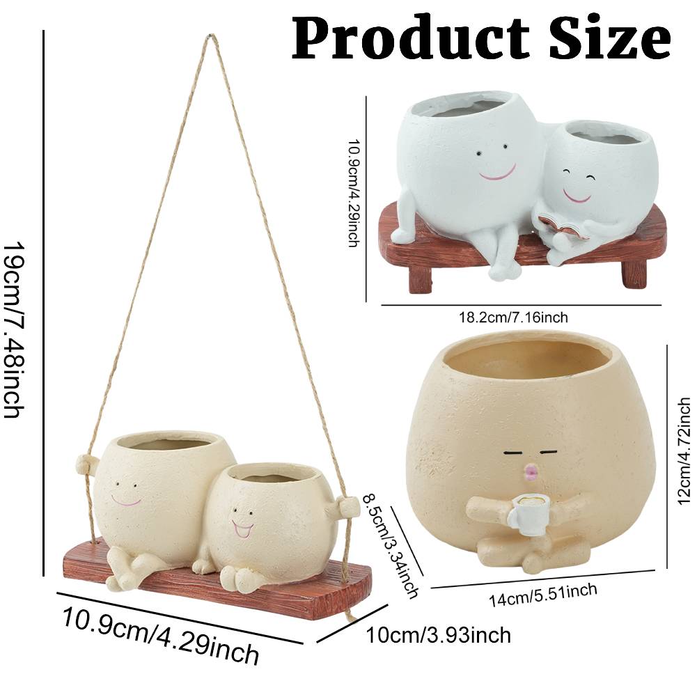 Creative Double Head Plant Pots with Drainage Hole Modern Succulent Planters Cute Smiley Face Planter for Indoor Outdoor Plants