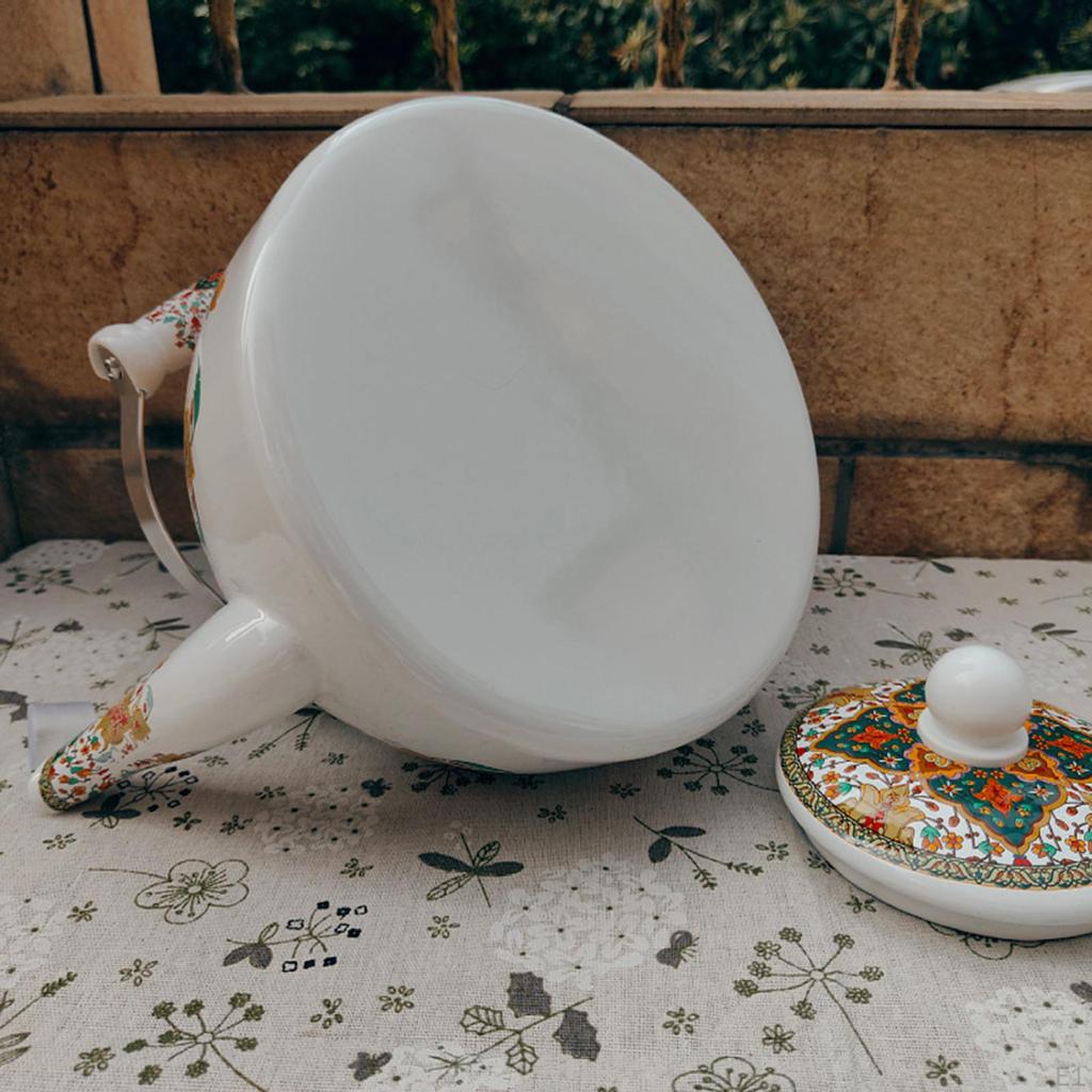 Emaille Teekessel 4L Teekanne Komfortabler Griff Auslaufsicher mit Deckel Robuster Blumentopf Wasser