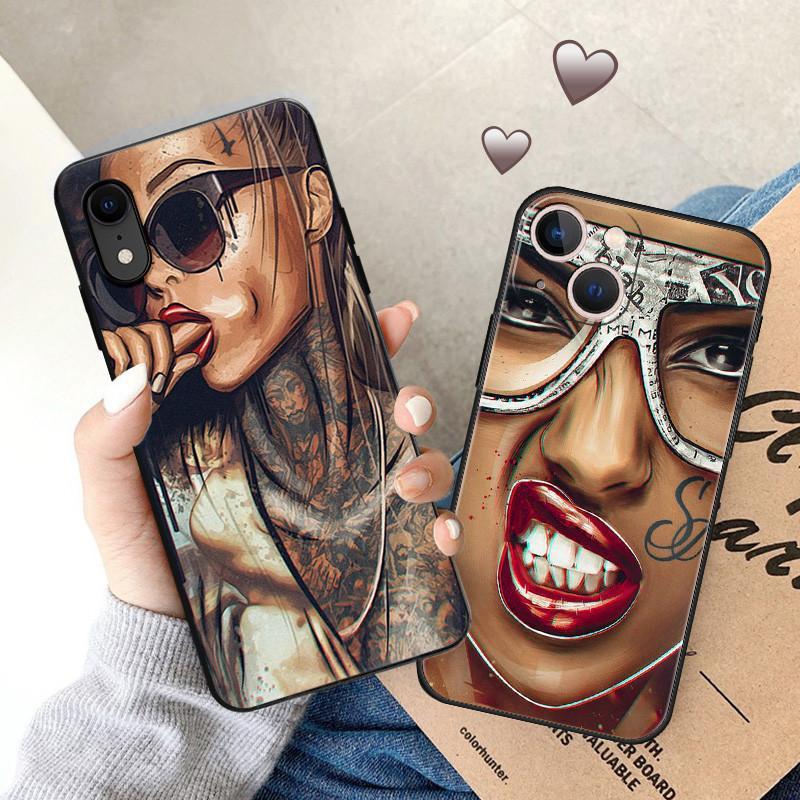 Applicable Apple Iphone14 Mobile Phone Case Luxury Sexy Tattoo Girl Angel Mobile Phone Case Painted Anti-Drop