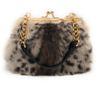 Fosrion Genuine Rabbit Fur Clasp Handbag for Women, Small, 2-Way, Animal Print, with Shoulder Strap (Brown Ridge Pattern)