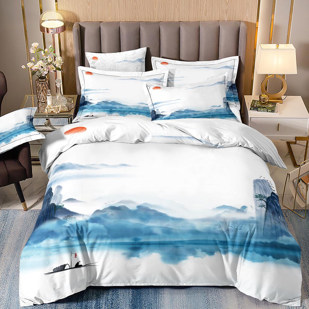 3D Printing Ink Painting Landscape Bedding Quilt Set Three-Piece Custom