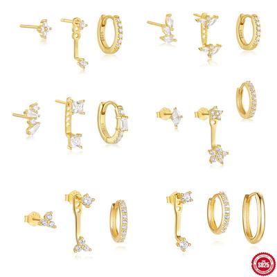 Pferdeauge Zirkon Dreiteiliges Set S925 Silber Einfache Ohrringe Damen-Set Ohrringe Blattstecker Ohrringe Nische Sterling Silber Ohren