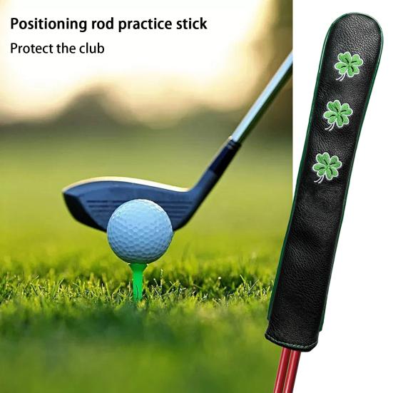 Golf Indicator Rod Holder Abrasion-resistant Four-leaf Clover Pattern Faux Leather Aiming Exercise Training Aid Golf Alignment Stick Cover