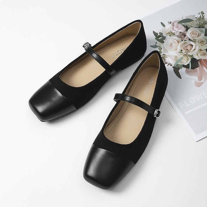 Modische flache Schuhe für Damen Frühling und Herbst Neue Retro Mary Jane Ballerinas Flacher Ausschnitt Quadratische Zehen Übergröße Damenschuhe 41-43