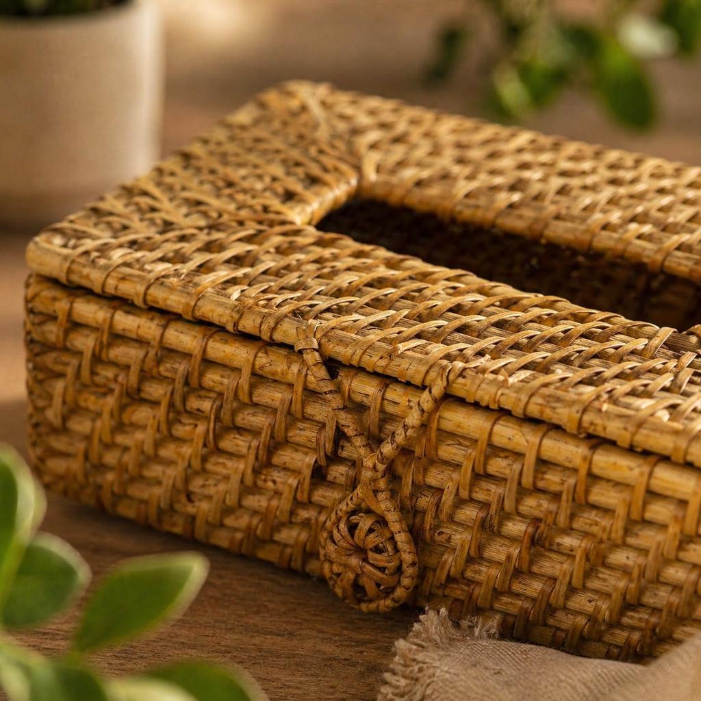 Eco Decx Handcrafted Rattan Tissue Box  Holder, Woven Tissue Paper Cover for Bathroom, Dining Table & Home Decor, 23 X 15 X 9 Cm