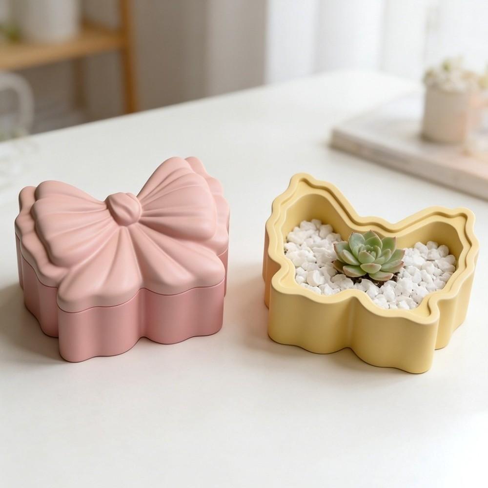 Bowknot Shape Silicone Candle Cup Mold Soft Soap Mould Butterfly Storage Box Mold  Plaster Craft