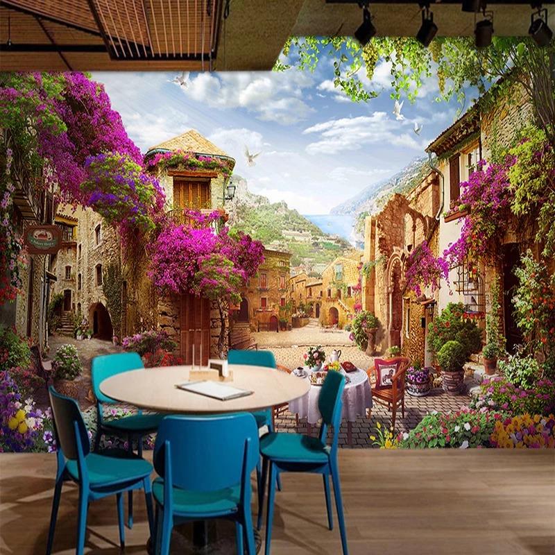 3d Mural European Town Wallpaper Pastoral City Landscape Nature Wall Murals Cafe Restaurant Backdrop Wall Paper