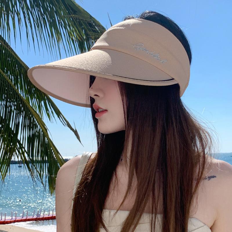 Summer New Hat Women's Outdoor Sports Sunscreen Empty Top Hat Big Edge Sun Hat Solid Color Versatile Sun Hat