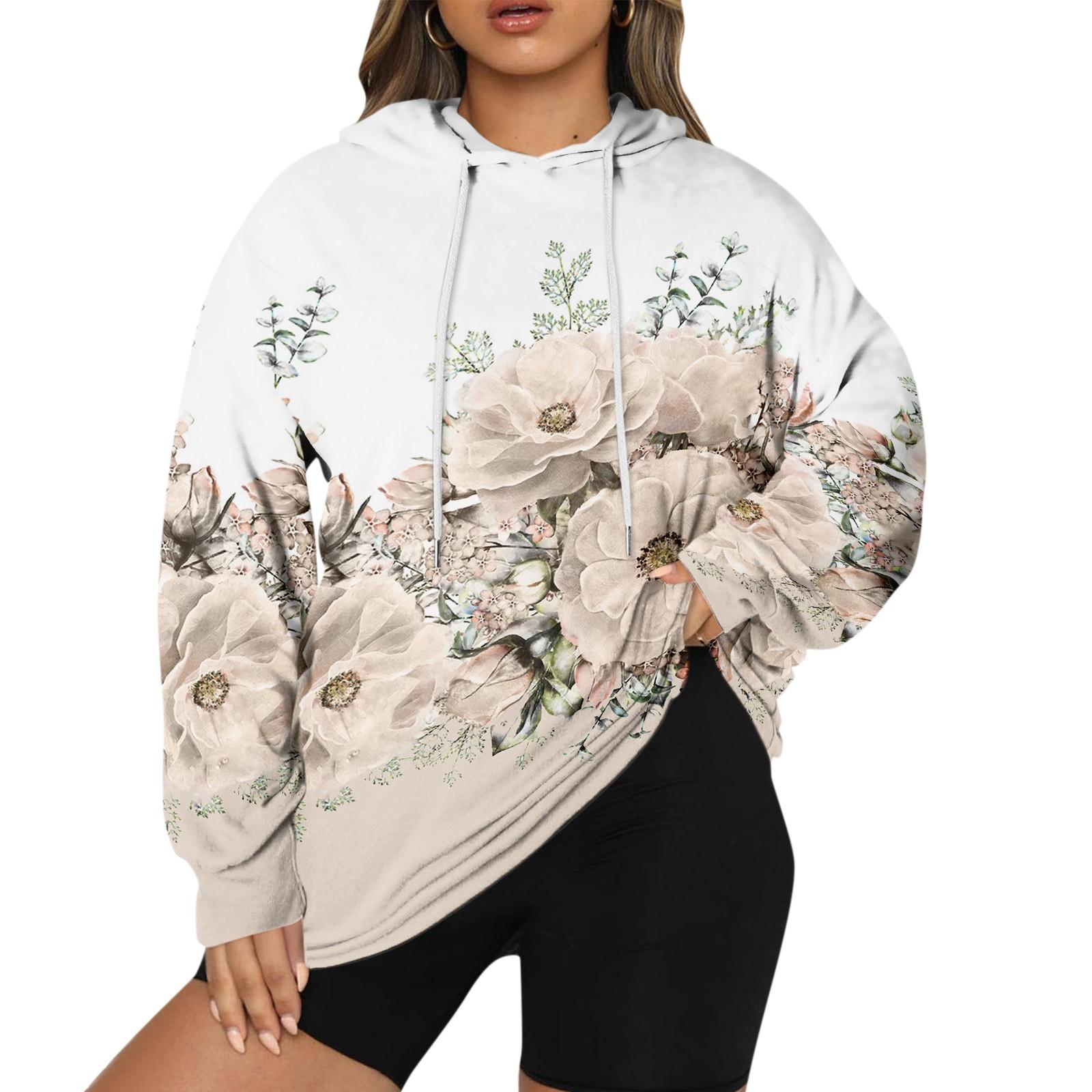 

Женский пуловер больших размеров с капюшоном и цветочным принтом, толстовка с капюшоном и длинным рукавом XXXXXL жёлтый