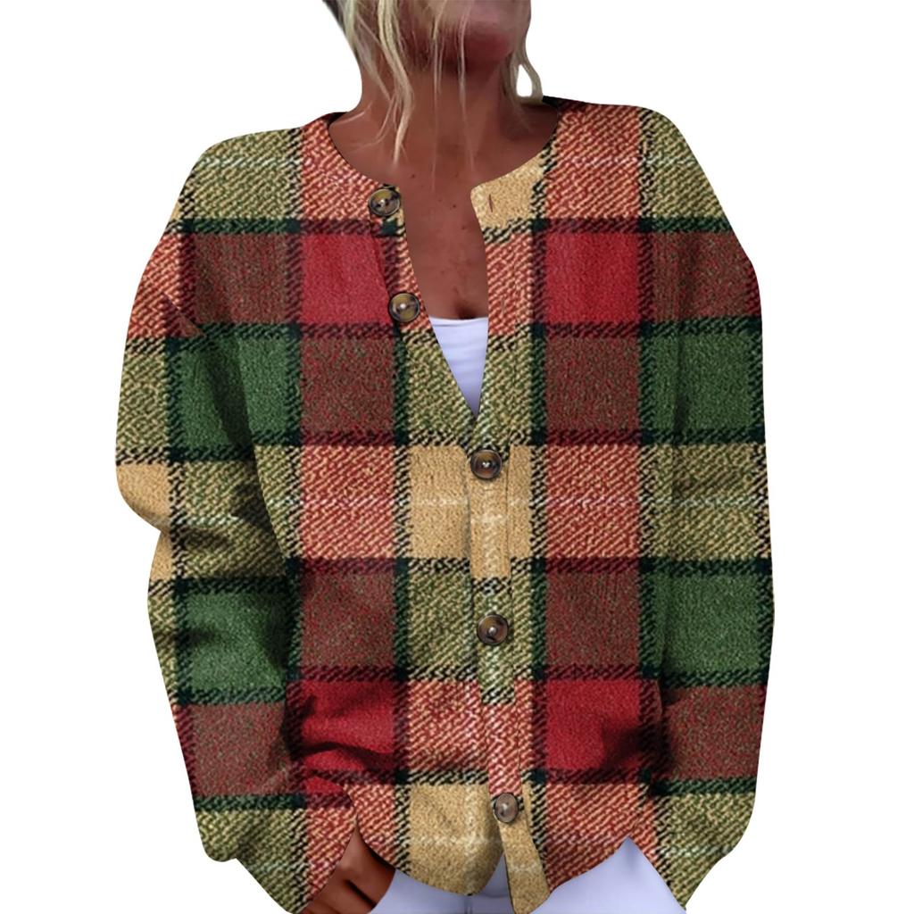 Women's Fashion Christmas Printed Long Sleeve Knitted Cardigan Button Down Jacket