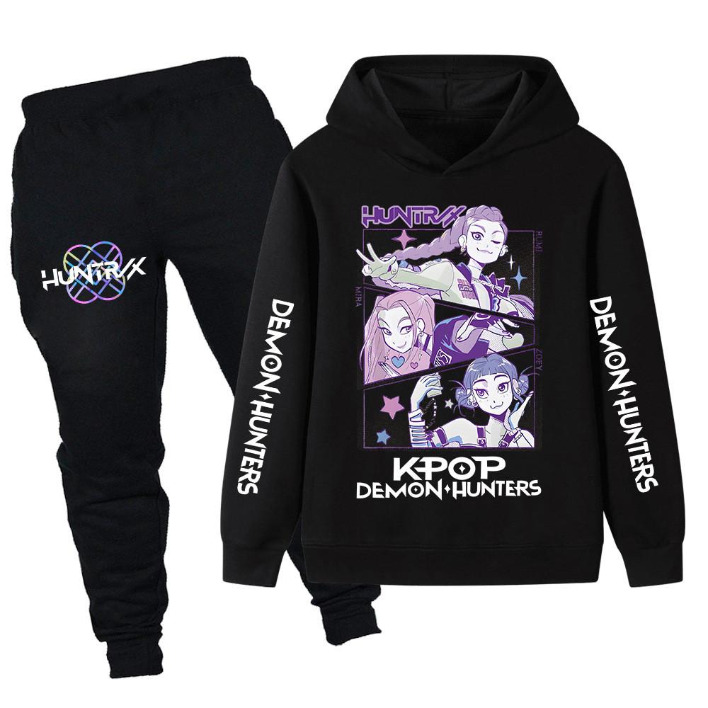 PB1198XX Kids Boys Girls Kpop Mira Zoey Rumi Huntrix Print Long Sleeves Hoodie Pants Trousers Clothes Sets