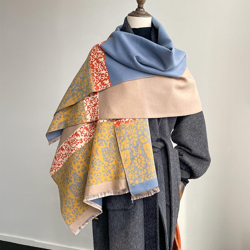 Winter Two-Sided Ethnic Style Cashmere Jacquard Scarves High Quality Women Thicken Wrap Shawl Ladies Wool Pashmina Scarf