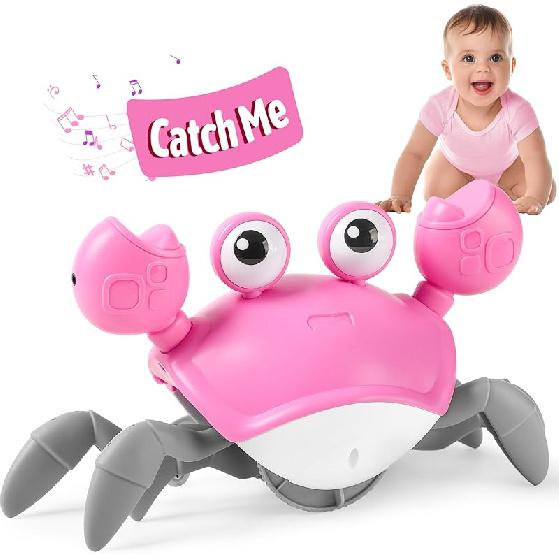 Crawling Crab Baby Toy, Tummy Time Toy for Infant 3 6 9 12 18 24 Month, Walking Dancing Interactive Sensory Crab with Light Music, Birthday Gift for