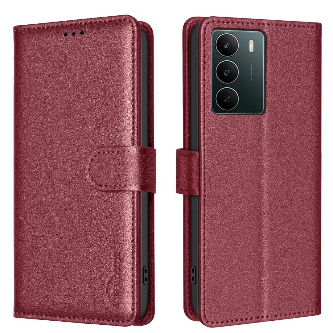 

For Realme C71 4G Leather Case BINFEN COLOR BF32 Wallet RFID Blocking Phone Cover Red
