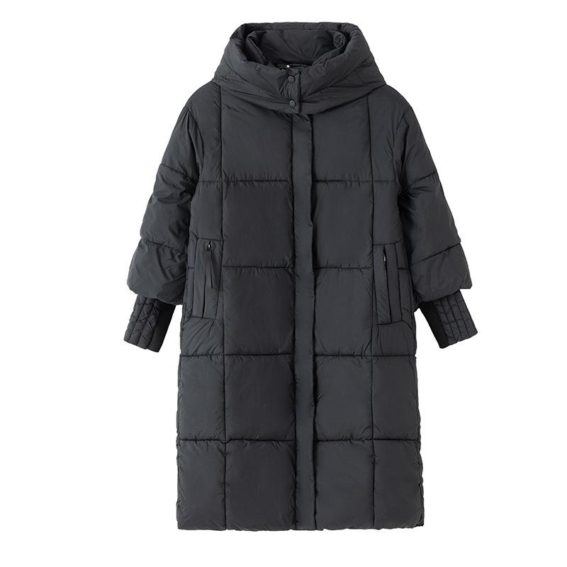 Mid-length thickened down cotton jacket women's winter 2025 new hooded cotton jacket loose jacket over the knee padded jacket