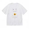 Women's Breathable Classic T-Shirt Smiling Feline and Flower Design Tee