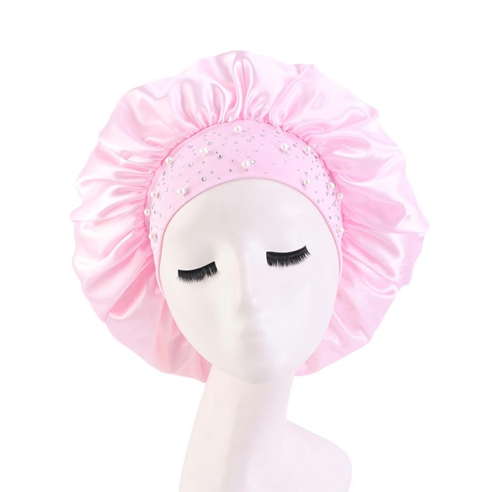 Satin-Schlafhaube Strass-Badekappe Damenhut Nacht-Haarpflege Salon Duschkopfband