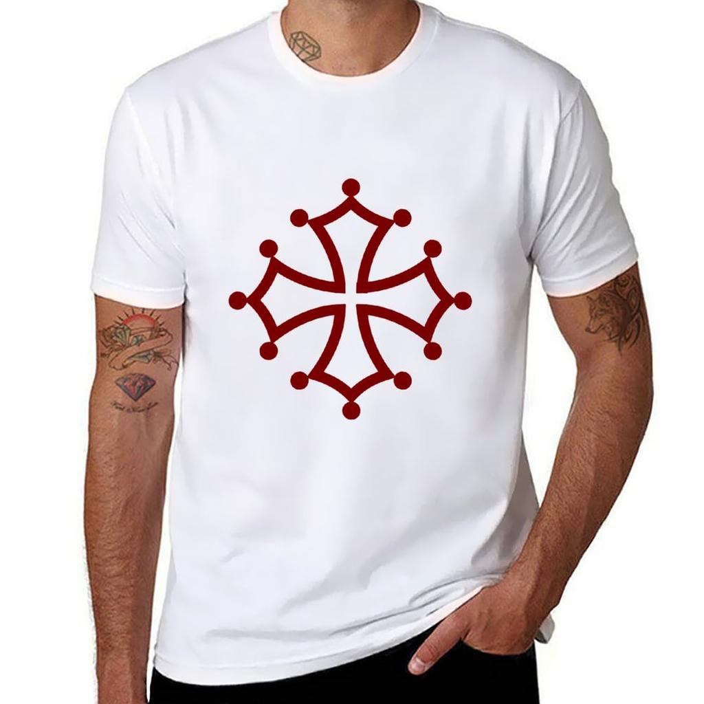 Cathar Cross Occitan Cross Tshirt Work Short Sleeve Cotton Top