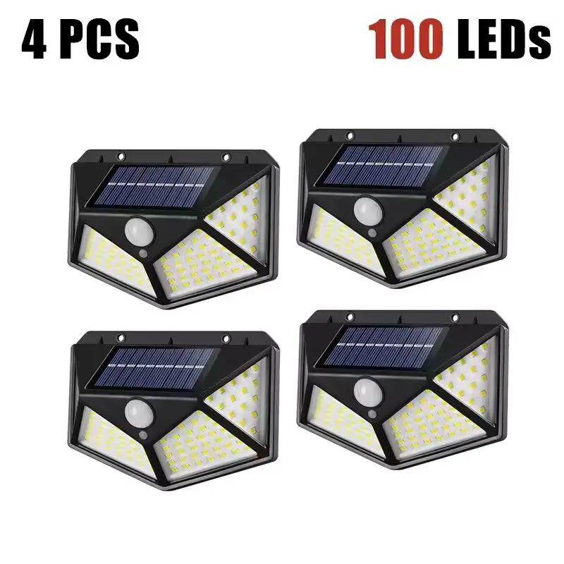 Solar Lights Outdoor Wall Lamp PIR Motion Sensor 100LED Solar Powered Sunlight Street Light for Garden Courtyard 1/2/4Pcs