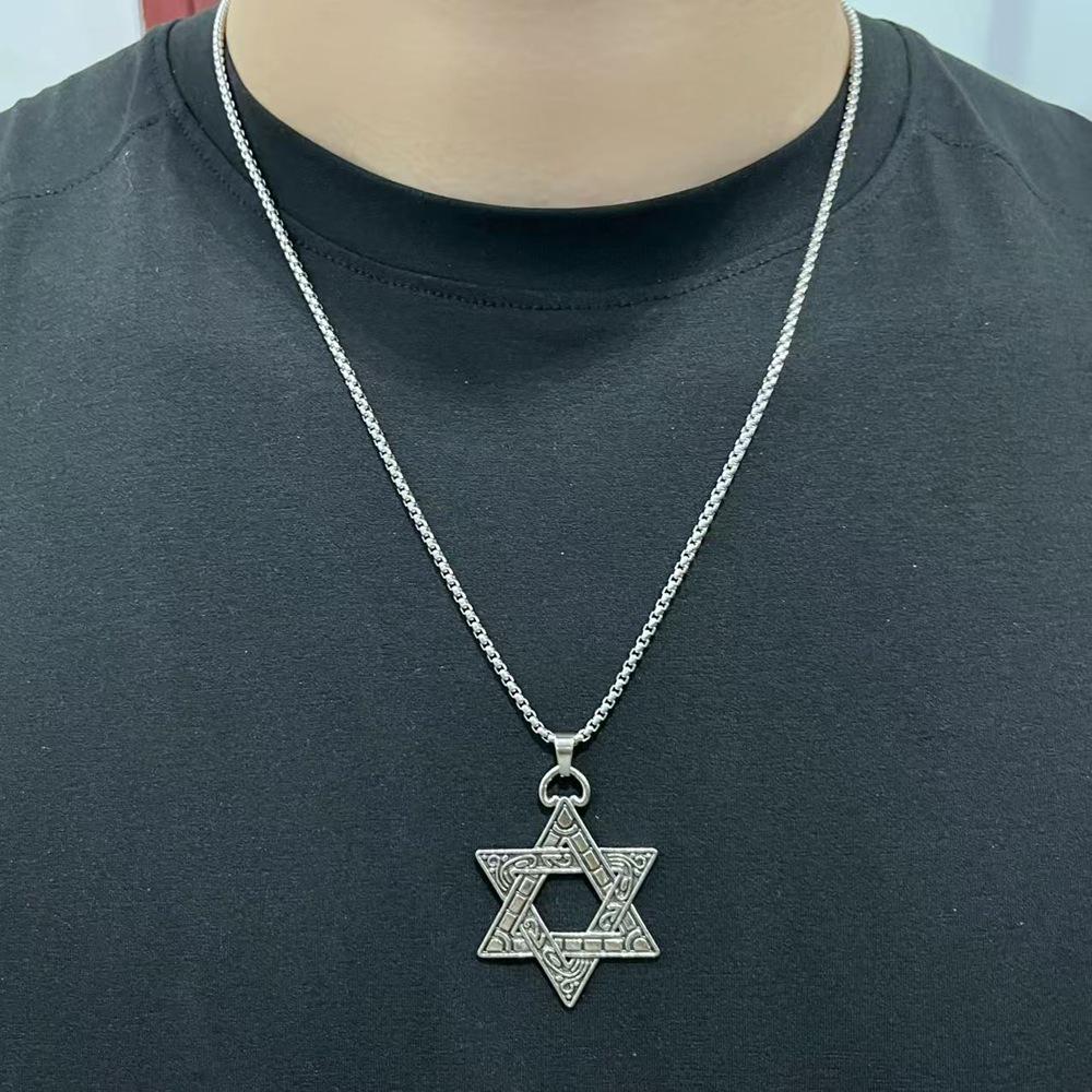 Men's Hexagram Pendant Necklace: Korean Fashion, Vintage Style, Street Hip Hop Accessory