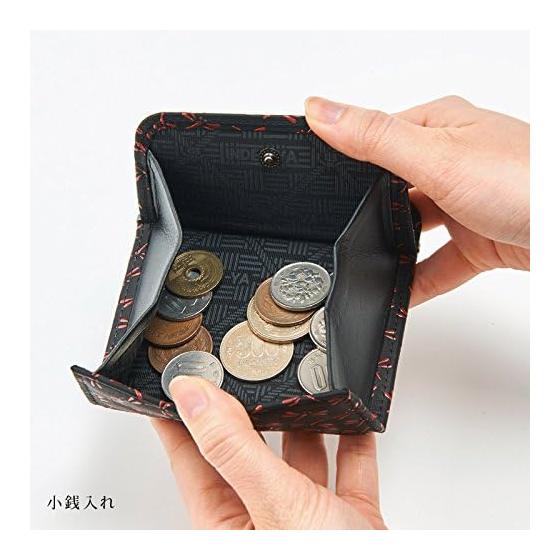 INDEN-YA Uehara Yuushichi Card Case Coin Purse, Model 1208, Black X Red Lacquer Asanoha Pattern, Made In Japan. Opens Wide for Easy Viewing, Fits