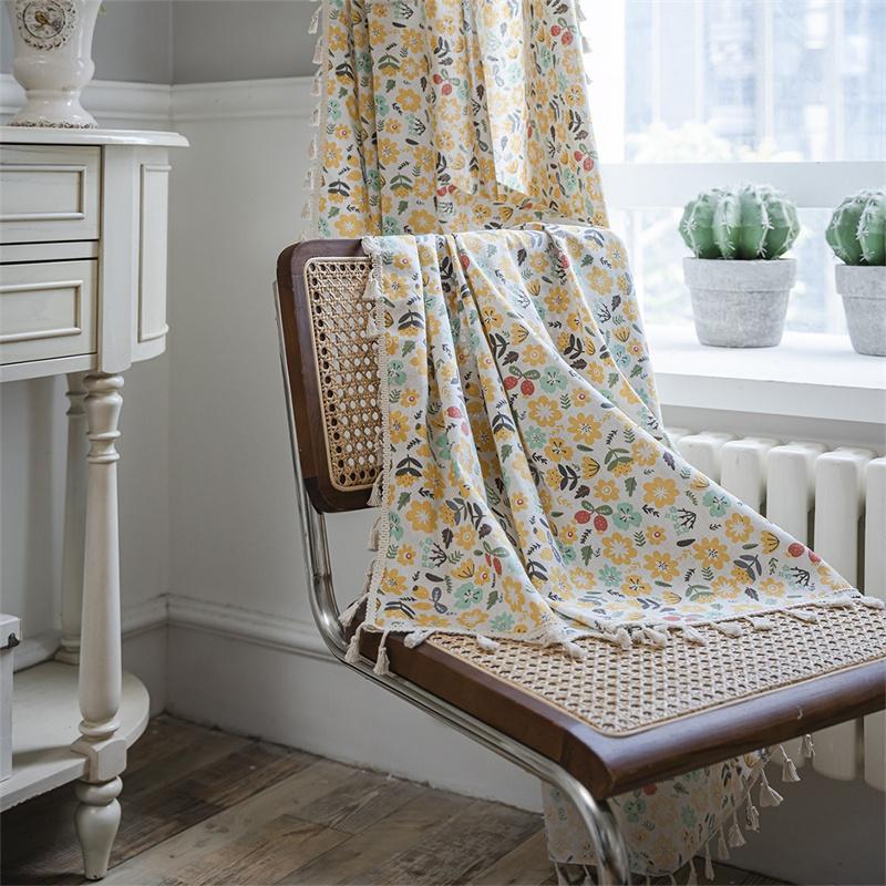 Luxury Striped Linen-Cotton Curtains - Hand-Knotted Tassel Valance for Boutique Kitchens & Bay Windows Certified Semi-Sheer Light Diffusion Panels