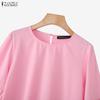 ZANZEA Blouse Décontractée Femme Col Rond Couleur Unie Manches 3/4