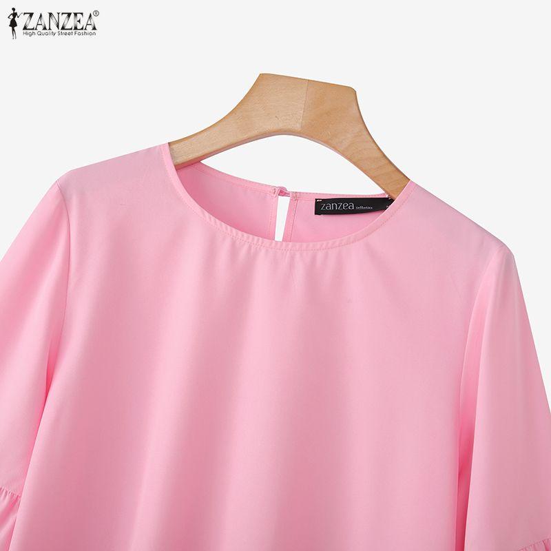 ZANZEA Blouse Décontractée Femme Col Rond Couleur Unie Manches 3/4